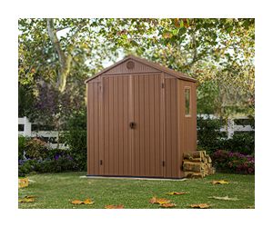 Cobertizo de almacenamiento exterior en resina color café con doble puerta de 190x122 cm para jardín