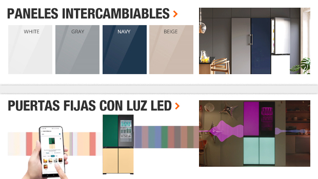 Paneles intercambiables o puertas fijas con luz led