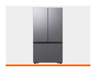 Refrigerador con tecnología Inverter en acabado acero inoxidable, diseño French Door de tres puertas para ahorro de energía.
