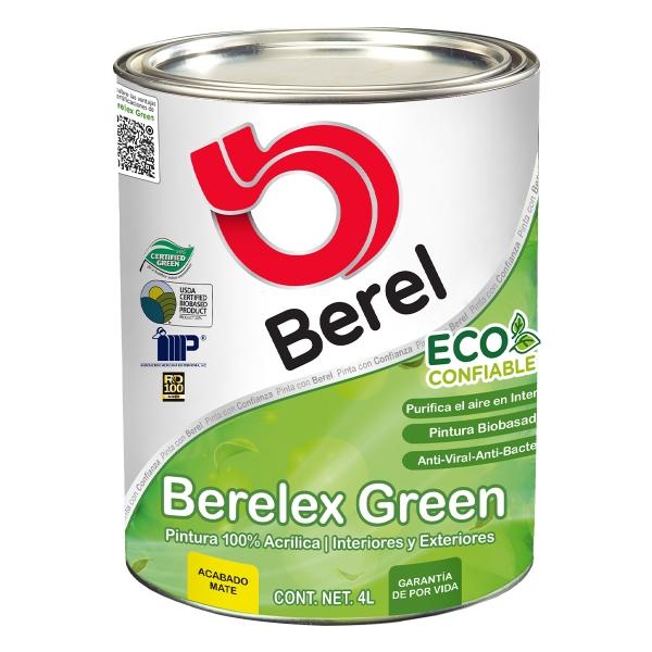 PINTURA BEREL BERELEX GREEN ACRÍLICA INTERIOR/EXTERIOR 4L COLOR BLANCO MATE