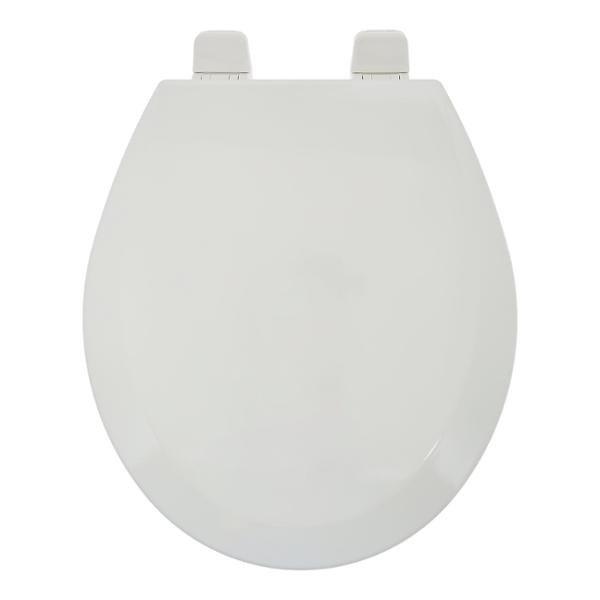 ASIENTO PARA BAÑO REDONDO MADERA BLANCO PERMAJUSTE Y BISAGRAS AJUSTABLES
