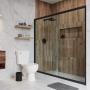 CANCEL PARA BAÑO CORREDIZO PERFIL NEGRO VIDRIO TEMPLADO TRANSPARENTE 156 A 160 X 187 CM ALUMINIO