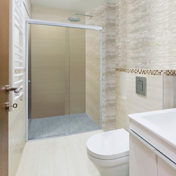 CANCEL PARA BAÑO DOBLE CORREDIZO PERFIL ALUMINIO VIDRIO TRANSPARENTE 156 A 160 X 187 CM
