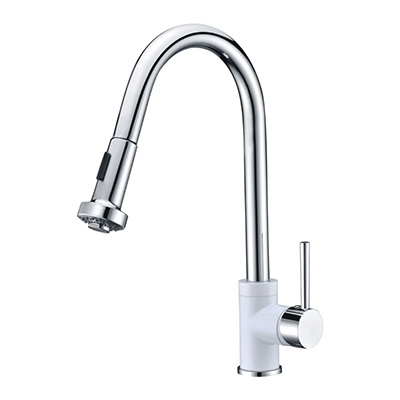 LLAVE PARA FREGADERO MONOMANDO CROMO BLANCO MANERAL TIPO PALANCA 17" CON MANGUERA EXTRAÍBLE