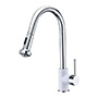 LLAVE PARA FREGADERO MONOMANDO CROMO BLANCO MANERAL TIPO PALANCA 17" CON MANGUERA EXTRAÍBLE