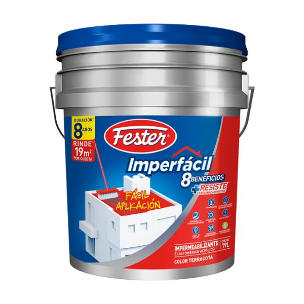 IMPERMEABILIZANTE ACRÍLICO IMPERFÁCIL 8 AÑOS SECADO EXTRA RÁPIDO TERRACOTA 19 L