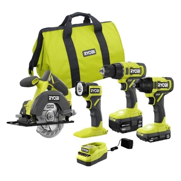ONE+ 18V COMBO KIT DE 4 HERRAMIENTAS CON BATERÍAS DE 1.5 AH Y 4.0 AH Y CARGADOR