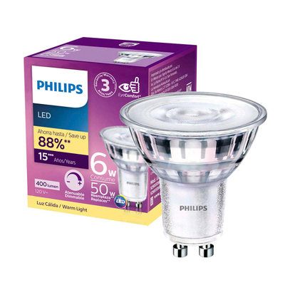 FOCO LED GU10 MR16 LUZ CÁLIDA ATENUABLE 6 W / 50 W 1 PIEZA