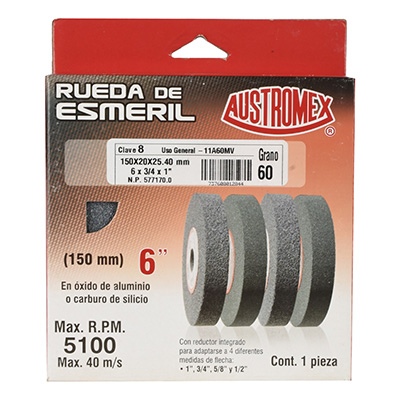 RUEDA TIPO 1 OXIDO DE ALUMINIO PARA ESMERIL DE BANCO 6" GRANO 60