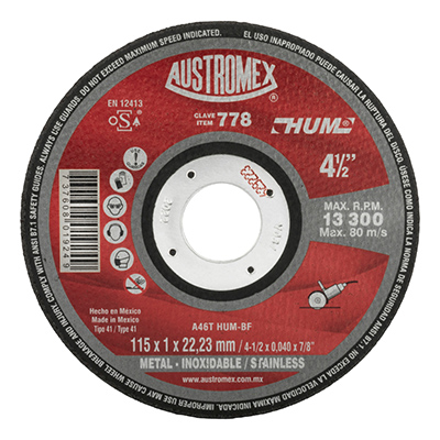 DISCO DE CORTE PARA METAL E INOXIDABLE ESMERILADORA 4 1/2" OXIDO DE ALUMINIO
