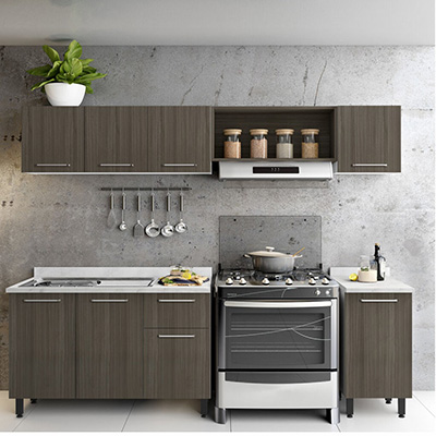 COCINA INTEGRAL 3 MÓDULOS 160 X 240 X 60 CM MDP CAFÉ CON TARJA