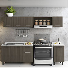 COCINA INTEGRAL 3 MÓDULOS 160 X 240 X 60 CM MDP CAFÉ CON TARJA