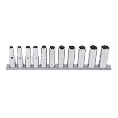 JUEGO DE DADOS LARGOS METRICOS 11 PIEZAS CUADRO 1/2" ACERO CON TRATAMIENTO TERMICO
