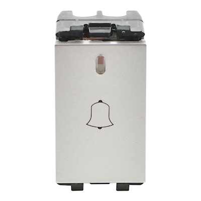 BOTÓN PARA TIMBRE CON GRABADO DE CAMPANA DE 1 MÓDULO GRIS SATÍN
