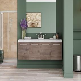 GABINETE PARA BAÑO DE EMPOTRAR STELLA 48" ROBLE CLARO EN TERMOFORMADO CON LAVABO BLANCO