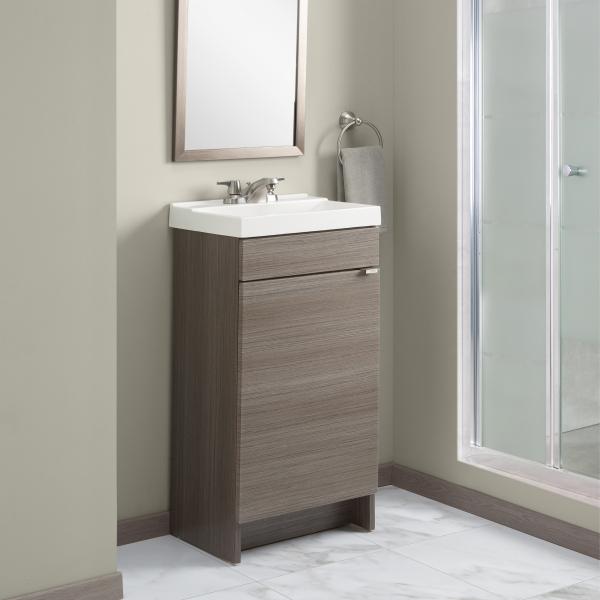 MUEBLE PARA BAÑO A PISO WELLINGTON 17" TECA GRIS EN TERMOFORMADO CON LAVABO BLANCO