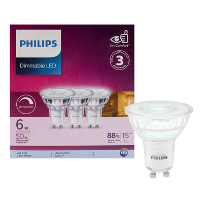 FOCO LED GU10 MR16 LUZ FRÍA ATENUABLE 6 W / 50 W 3 PIEZAS