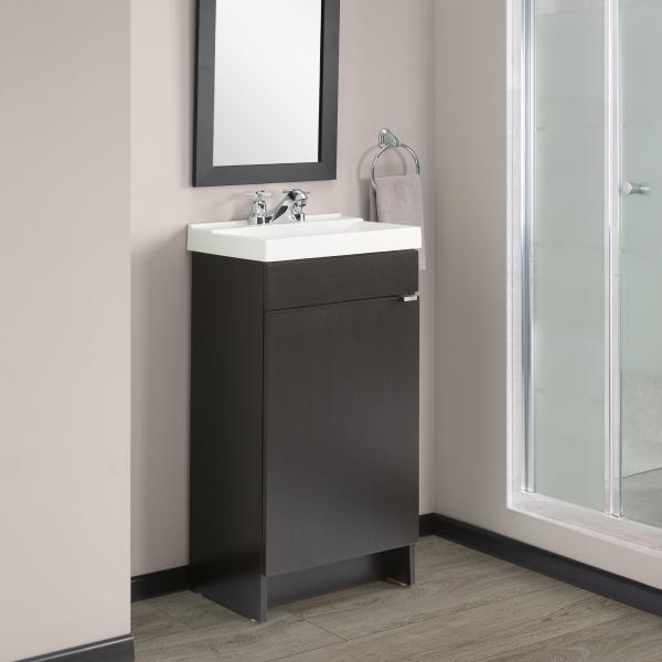 MUEBLE PARA BAÑO A PISO WELLINGTON 17" ÉBANO EN TERMOFORMADO CON LAVABO BLANCO