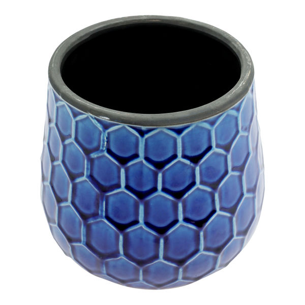 MACETA DE CERÁMICA REDONDA MEDIANA AZUL BRILLANTE 20 CM PARA INTERIOR Y EXTERIOR