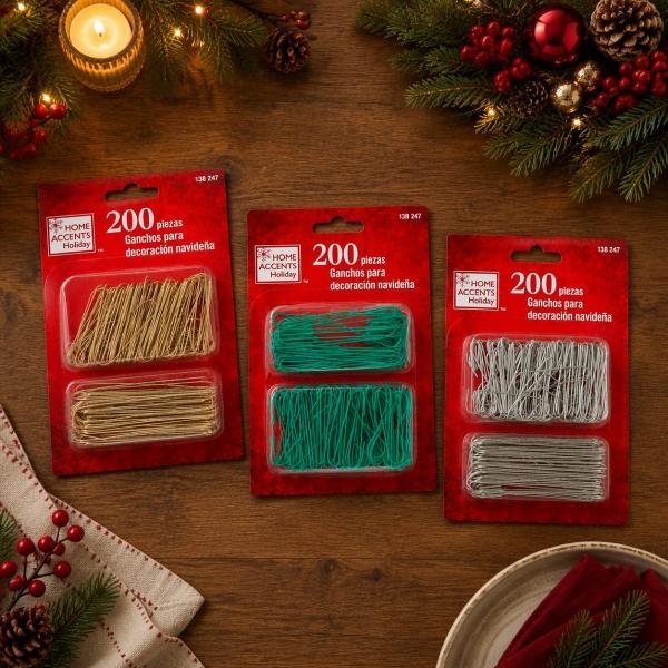 GANCHOS NAVIDEÑOS DECORATIVOS 200 PIEZAS 3.8 CM MULTICOLOR BRILLANTE