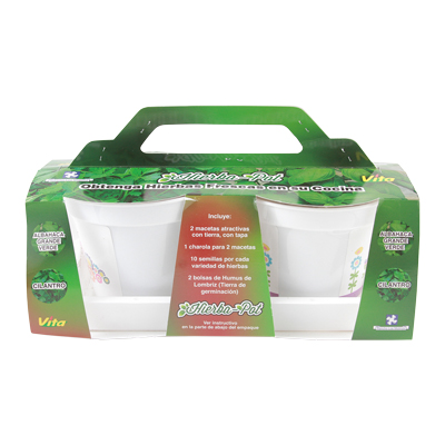 KIT DE AROMATICAS NATURAL COMESTIBLE INTERIOR COMPACTO 2 MACETAS CULTIVO CASERO