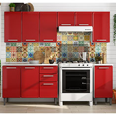 COCINA INTEGRAL 3 MÓDULOS 160 X 240 X 60 CM ACERO ROJO CON TARJA