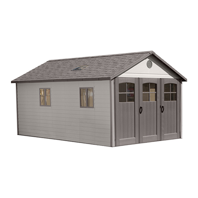 COBERTIZO DE ALMACENAMIENTO PARA EXTERIOR HORIZONTAL POLIETILENO 11 X 18.5 PIES CAFE CON VENTANAS