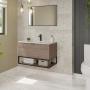 MUEBLE PARA BAÑO FLOTANTE MONTENEGRO 32" GRIS CONTRACHAPADO DE MELAMINA CON LAVABO Y ESPEJO