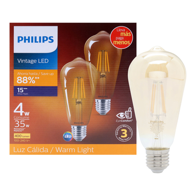 FOCO LED E27 ST64 LUZ CÁLIDA 4 W / 35 W 2 PIEZAS