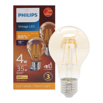 FOCO LED E27 A60 LUZ CÁLIDA 4 W / 35 W 2 PIEZAS