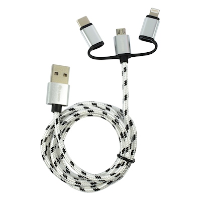 CABLE USB 3 EN 1 LIGHTINGH TIPO C NEGRO