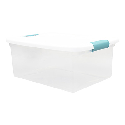 CAJA ORGANIZADORA TRANSPARENTE 14 L PLÁSTICO TAPA BLANCA CON BROCHE