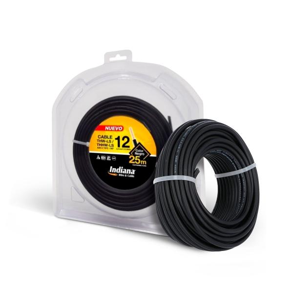 CABLE ELÉCTRICO THW-LS CALIBRE 12 AWG NEGRO 25M DESLIZABLE