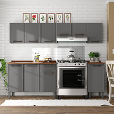 COCINA INTEGRAL 3 MÓDULOS 141.7 X 240 X 60 CM ACERO GRIS MATE CON TARJA