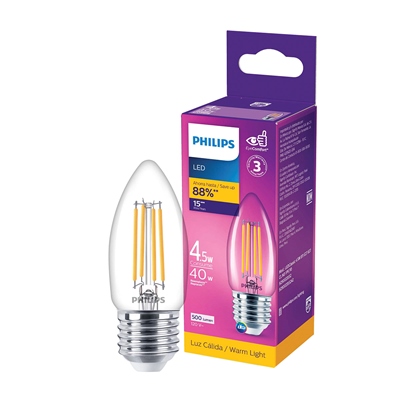 FOCO LED E27 VELA B11 LUZ CÁLIDA 4.5 W / 40 W 1 PIEZA