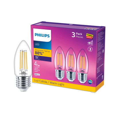FOCO LED E27 B11 LUZ CÁLIDA 4.5 W / 40 W 3 PIEZAS