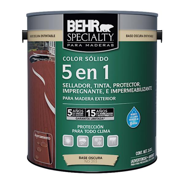 TINTA PARA MADERA BASE AGUA MATE EXTERIOR 5 EN 1 BASE OSCURA GALON