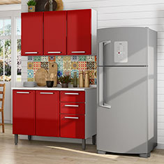 MUEBLE DE COCINA 2 MÓDULOS 160 X 120 X 60 CM ACERO SATINADO BRILLANTE ROJO