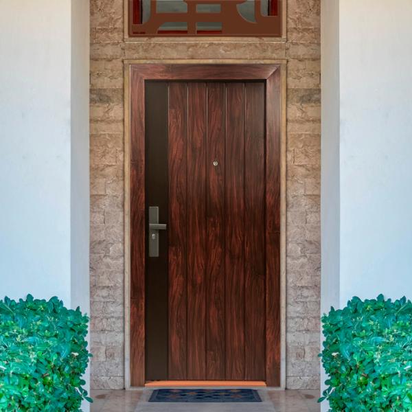 PUERTA EXTERIOR DE SEGURIDAD 13 PASADORES 96 X 213 CM DERECHA NOGAL ROJO