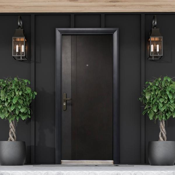 PUERTA EXTERIOR DE SEGURIDAD 13 PASADORES 96 X 213 CM DERECHA NEGRO TEXTURIZADO