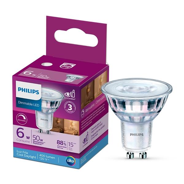 FOCO LED GU10 MR16 LUZ FRÍA ATENUABLE 6 W 50 W 1 PIEZA
