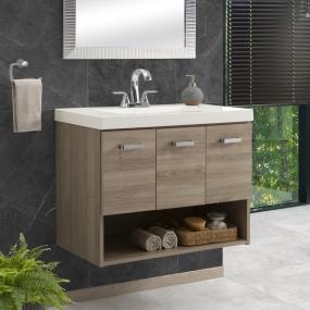 MUEBLE PARA BAÑO DE EMPOTRAR HANNA 30" OLMO CLARO EN MELAMINA CON LAVABO COLOR POINT GRANITO