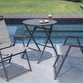 MESA DE JARDÍN SLATS CAFÉ REDONDA ESTRUCTURA DE ACERO 72 X 72 X 66 CM