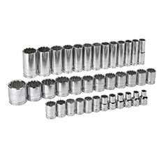 JUEGO DE DADOS LARGOS 12 PUNTAS CUADRO 1/2" 37 PIEZAS ACERO
