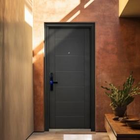 PUERTA EXTERIOR DE SEGURIDAD 13 PASADORES CON CERRADURA DIGITAL 96 X 213 CM DERECHA NEGRO