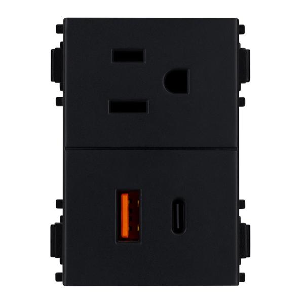 CONTACTO CON CARGADOR USB TIPO A Y TIPO C DE 3 MÓDULOS NEGRO