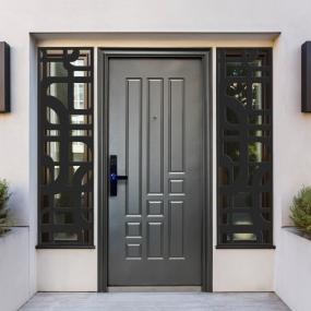 PUERTA EXTERIOR SEGURIDAD 13 PASADORES CERRADURA DIGITAL 96 X 213 CM DERECHA GRIS MATE