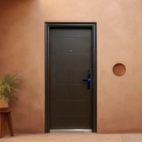 PUERTA EXTERIOR DE SEGURIDAD 13 PASADORES CON CERRADURA DIGITAL 96 X 213 CM IZQUIERDA TIPO MADERA