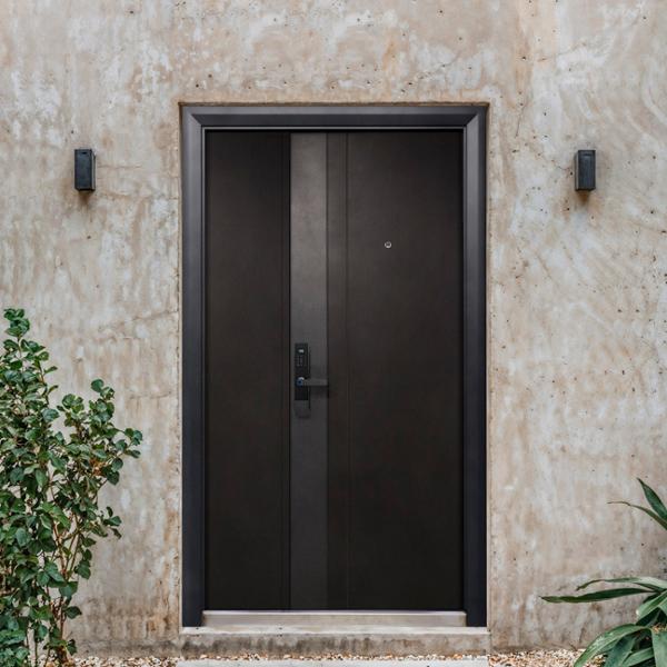 PUERTA EXTERIOR DE SEGURIDAD 15 PASADORES CERRADURA DIGITAL 120 X 213 CM DERECHA NEGRO