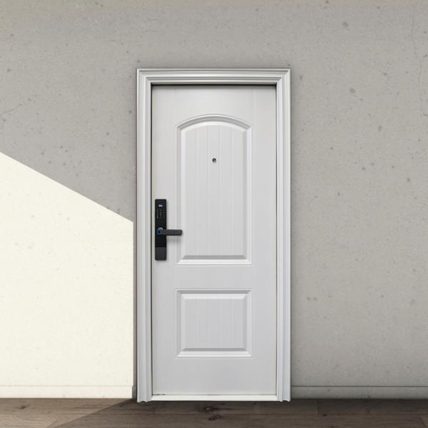 PUERTA EXTERIOR DE SEGURIDAD 13 PASADORES CON CERRADURA DIGITAL 96 X 213 CM DERECHA BLANCO MATE